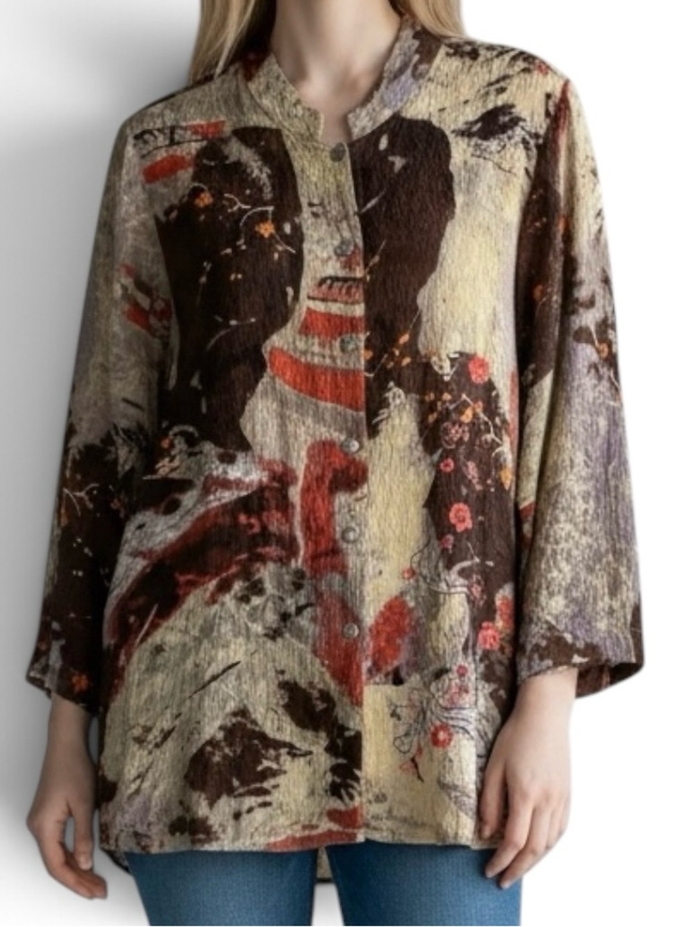 CITRON Santa Monica Collection Boho Abstract Patchwork Print Blouse Top Size 0X